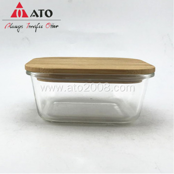 Square Glass Food Container With Bamboo Lid